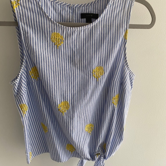 J. Crew blue striped, size 4, yellow pineapple embroidered, side tie tank. - Picture 5 of 13
